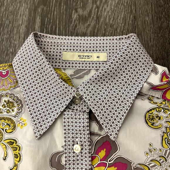 EUC Etro Floral Paisley Button Down Shirt US 6 Long Sleeve Cotton Stretch Top - Picture 4 of 14